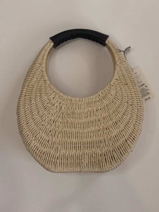 a new day Handbags - a new day Natural Straw Circle Tote with Black Handle